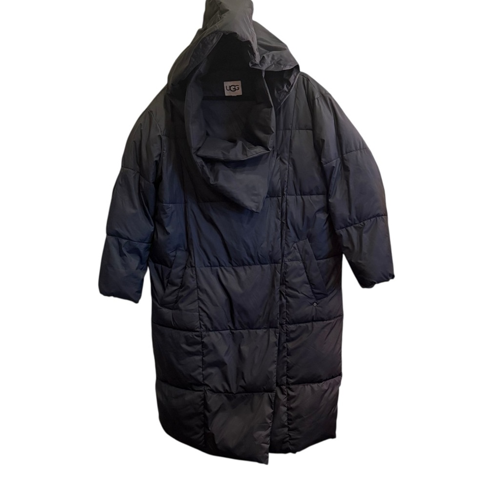 UGG Women’s Catherina Black Quilted Cocoon Puffy Funnel Neck Long Winter Coat L